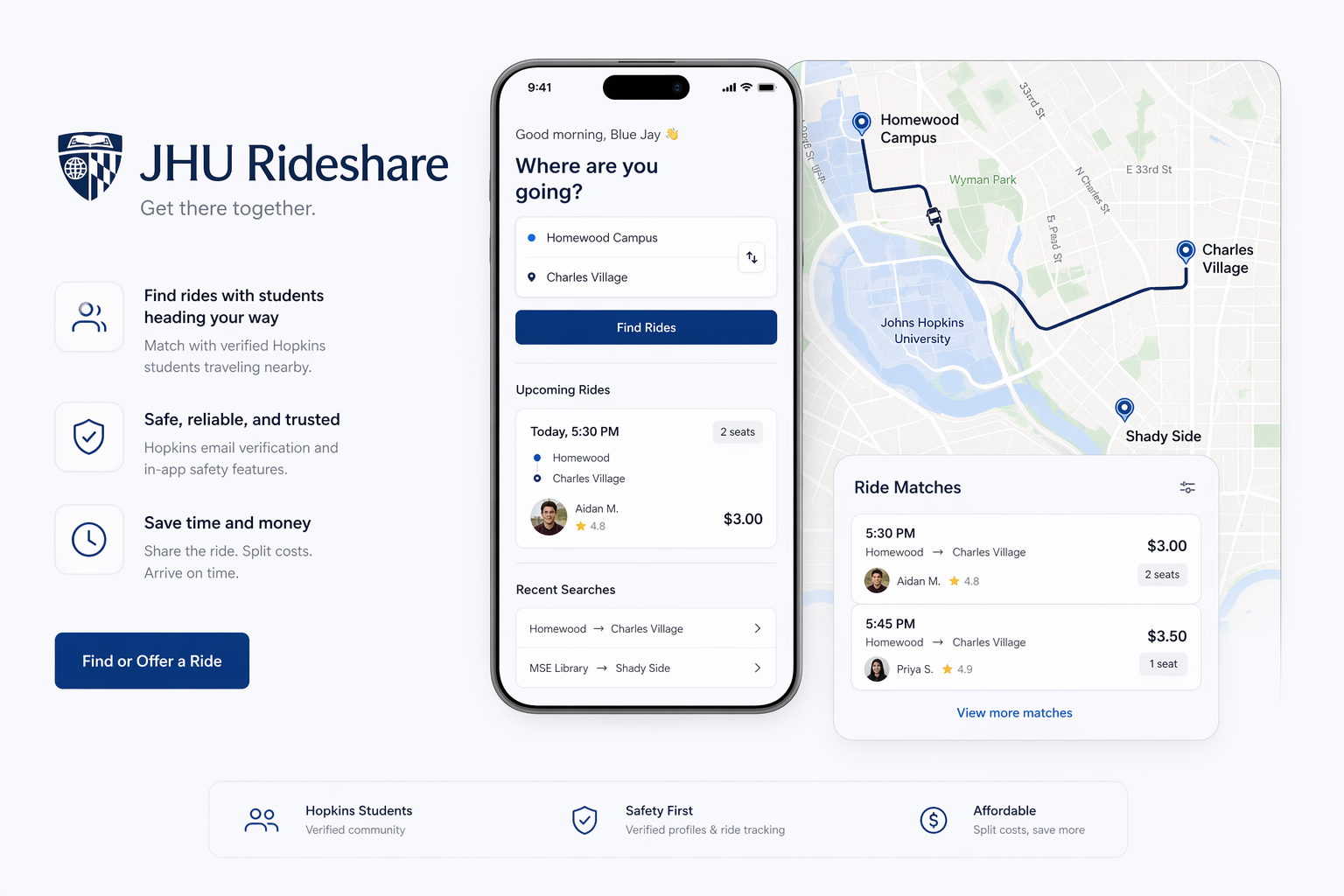 JHU Rideshare blue jay illustration